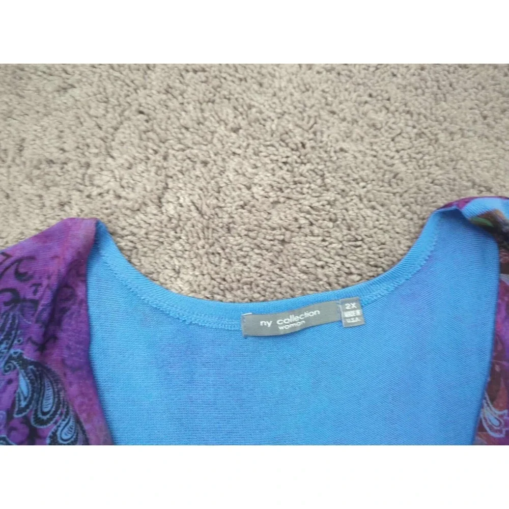 NY Collection Blouse Womens 2X PLUS Floral Abstract V-Neck‎ 3/4 Sleeve Classic